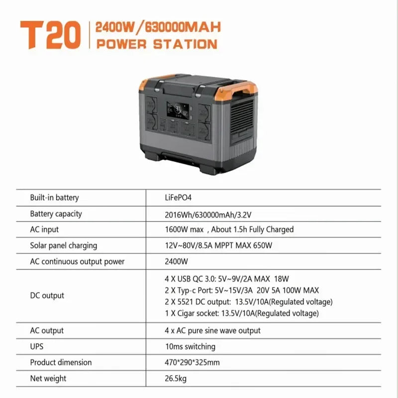 3000W Portable Power Station 2000W 1000W Solar Generator 600W LiFePo4 Batteries 220V Energy Storage Supply Camping Campervan RV