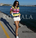 KONDALA Trendy Contrasting Colors Striped Tops Women Casual High Street Polo Shirts 2026 Summer Fashion Holiday Chic Knitted Top