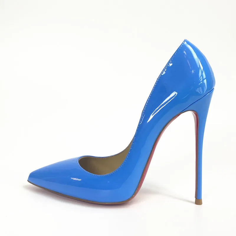 New blue high heels, socialite edition, customized sexy patent leather slim heel plus size women's single shoes