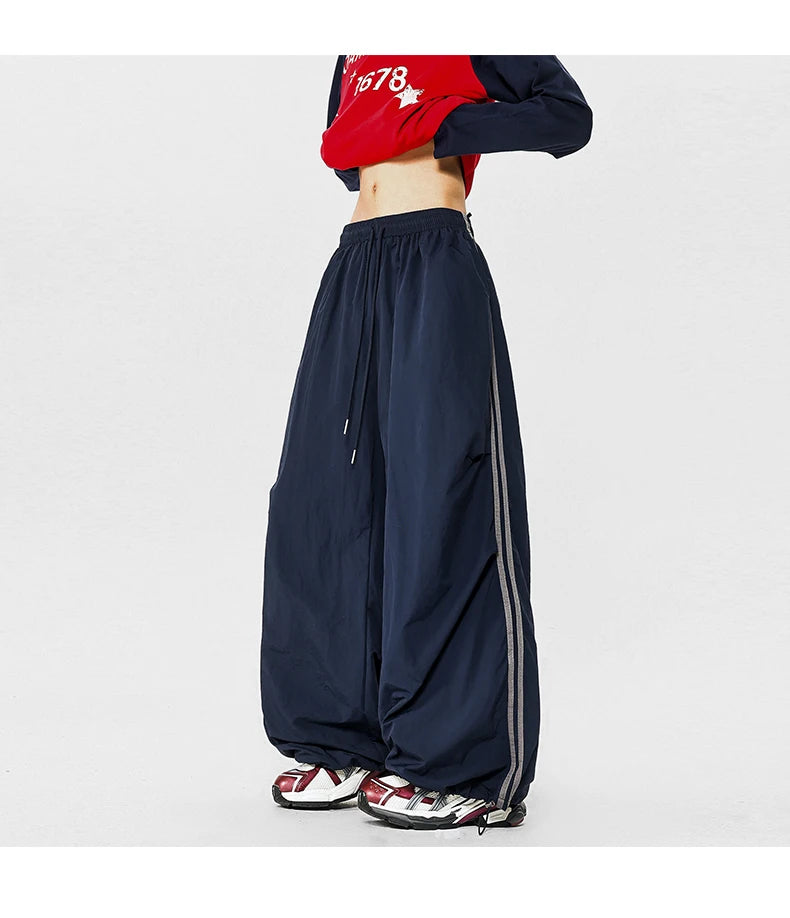American Striped Quick - Drying Relaxed Pants for Men, Straight - Leg Wide - Leg Cargo Design Streetwear Couple's Work Trousers