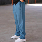 Men Casual LooseStraight Leg Dress Pants Elastic Drawstring Waist Front Seam Plain Wide Leg Trousers Daily Street Vacation Relax