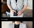 Men's Summer New Slim Fit 3/4 Sleeve Blazer Set Thin Seven-Point Sleeve Suit Outfit Casual Business Two-Piece Set