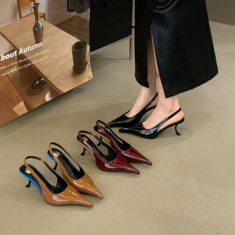 Women's Designer Heels Patent Leather Pointed Toe Sculptural Thin High Heels Sandals Pumps Runway Chic Luxury Party Dress Shoes