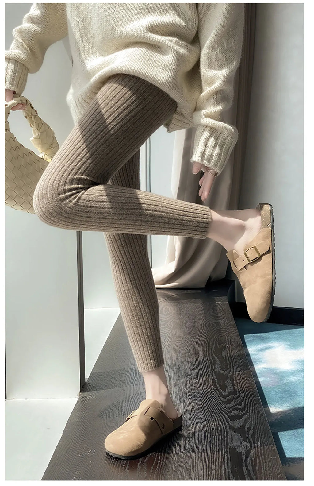 Autumn Winter 100% Merino Wool Leggings for Women Thickening Leggings Small Feet Pencil Pants Outdoor Casual Stretchy Pants