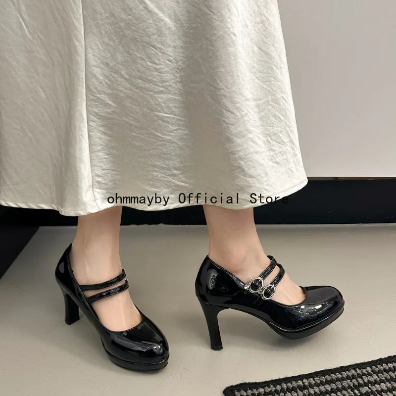Thin High Heel Women Mary Jane Shoes Concise Shallow Belt Buckle Shoes Spring Autumn Ladies Elegant Wedding Dancing Pumps