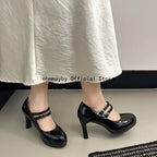 Thin High Heel Women Mary Jane Shoes Concise Shallow Belt Buckle Shoes Spring Autumn Ladies Elegant Wedding Dancing Pumps