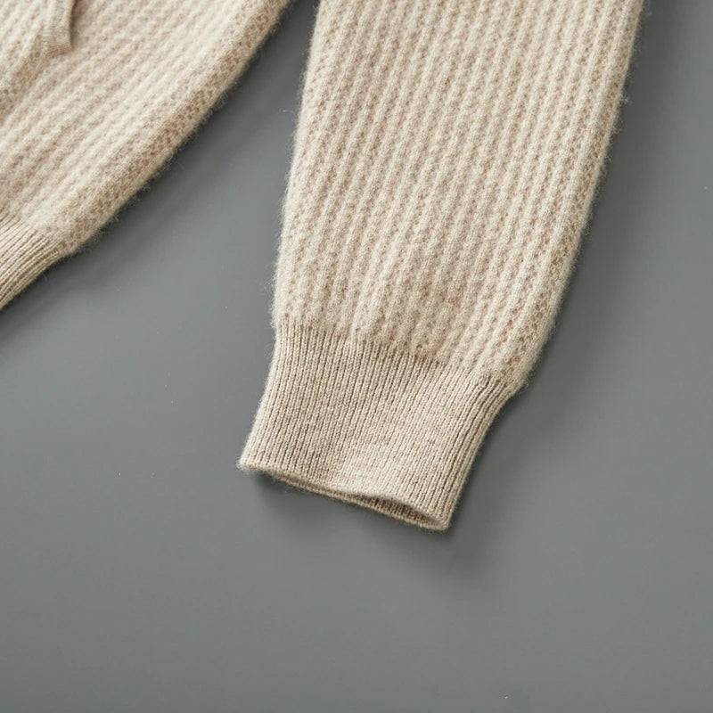 New Men's Thick Zipper Hoodie Cardigan100% Merino Wool Knitted Sweater Casual Loose Autumn/Winter Warm Hoodie Long Sleeve Jacket