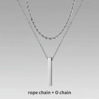 Vnox 3D Vertical Bar Necklaces for Men, Layering Stainless Steel Geometric Pendant, Layered Wheat Rope Cuban Chain, Boy Collar