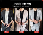 Men's Summer New Slim Fit 3/4 Sleeve Blazer Set Thin Seven-Point Sleeve Suit Outfit Casual Business Two-Piece Set