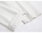 Men's Pleated Patch Denim Biker Jeans Streetwear Pink White Cotton Pants Ripped Patchwork Slim Straight Trousers