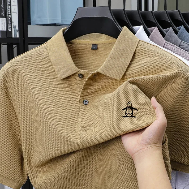 100% pure cotton summer new men's short sleeved polo shirt design high-end brand penguin embroidery business comfortable T-shirt