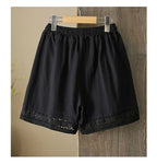 Women's Summer Retro Hollow Lace Trim Linen Shorts Elastic Drawstring Waist Casual Commute Wide Leg Pants