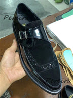 Men's Leopard Print Cowhide Derby Shoes Pointed Toe Genuine Leather Thick Soled Oxfords Spring Summer New Business Dress Shoes