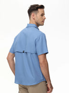 Summer Men's UPF 50+ Fishing Shirts, Lightweight Breathable Short Sleeve Cargo Shirt, Button Down Tactical Shirts Workout