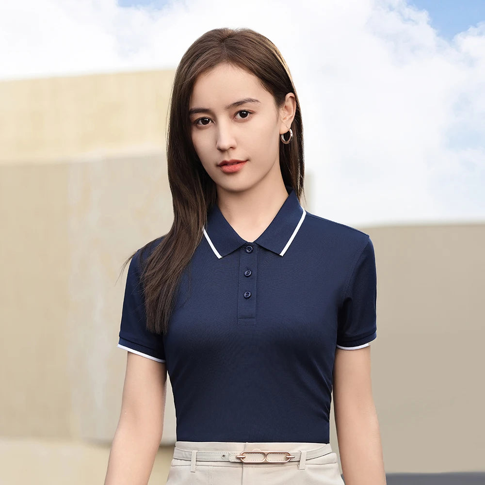 2026 Spring Autumn Cozy Top Women Solid ice silk quick - drying clothesT Shirts Polo Collar Sleeves Comfortable Casual