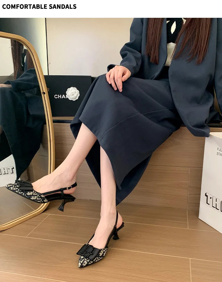 French Style Pointed Toe Backless Heeled Sandals Closed Toe Design Wide Width Plus Size Soft Comfortable High Heel Slip On Shoes