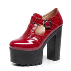 14cm Small Size 32-43 Elegant Patent Leather Mary Janes Chunky Platform Pumps 2025 Spring Block High Heels Shoes for Model Dress