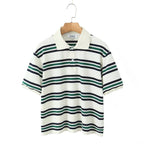 Summer Ladies Polo Shirts Woman Shorts Short Sleeve Brown Striped Vintage Clothes Polo Shirts Mujer Streetwear Crop Tops Casual