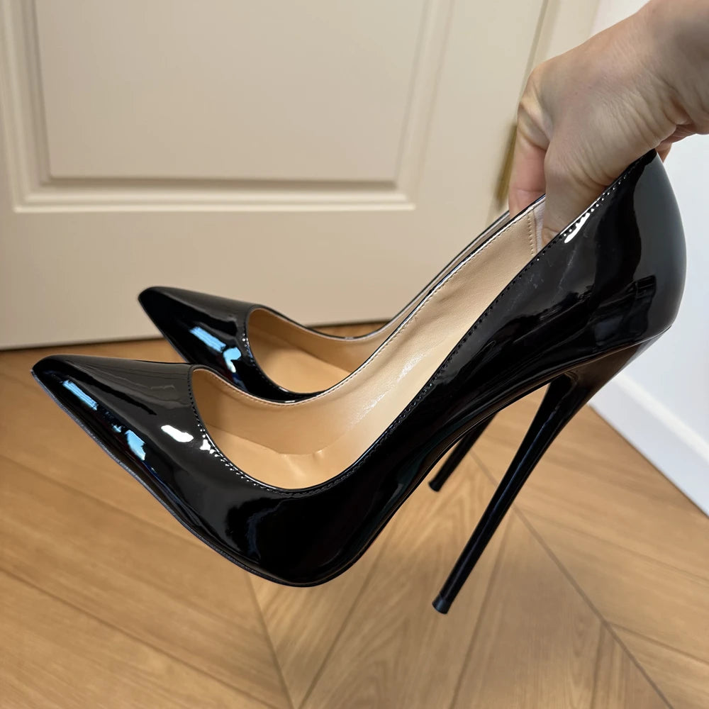 Customize 16CM Extreme High Heels Black Patent Pointed toe Unisex Design Man Slip on Show Pumps Pole Dancing Crossdress Shoes