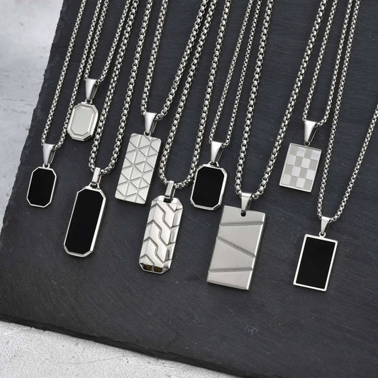 Vnox Small Dogtags Pendant Necklaces for Men, Black Silver Color Stainless Steel Military Dog Tag with Box Chain Gift to Him