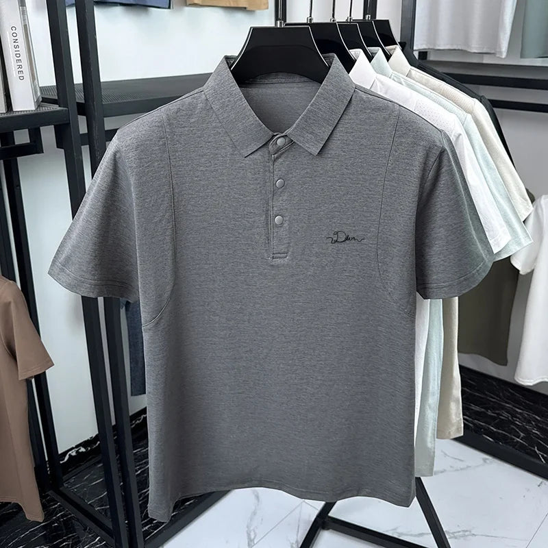 men's summer short sleeved sports polo shirt letter printed breathable t-shirt with air holes casual fashionable men's clothing