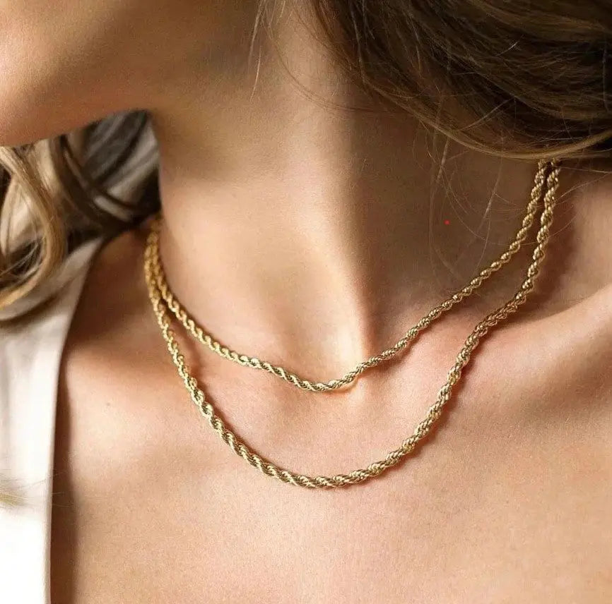Casual Punk Rope Long Chain Necklace for Men Women,Silver Gold Color Stainless Steel Twisted Chain Collars,Hiphop Jewelry Gift