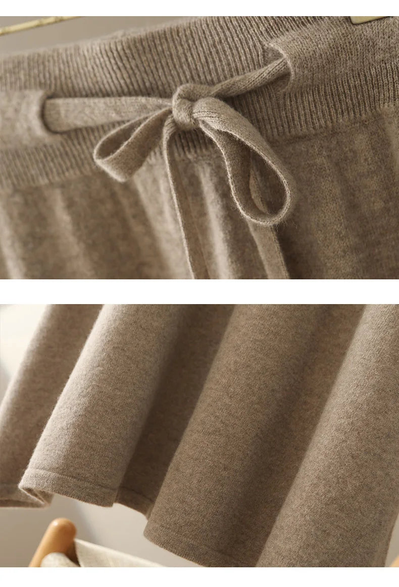 Autumn And Winter100% Pure Wool Skirt Women's Long Pocket Small A Skirt High Waist Slim Cashmere Knit A-Line Skirt