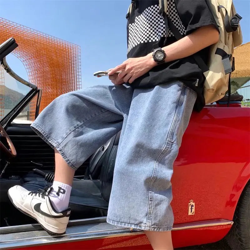jeans Pants men Summer Short Jeans Big-pockets Breeches Hip Hop Streetwear Baggy Denim Shorts Casual Wide-leg Capris Pants