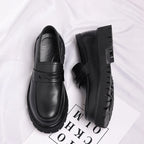 Black Platform Loafers Slip On Chunky Sole Casual Dress Shoes Comfortable Fashion Footwear For All Match For Daily Wear Office