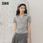 Semir Women Polo Shirt Short Length Ruched Slim Fit Standard Shoulder Cool Feeling 2026 Summer Temperament Versatile Fashion Top