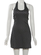 Nibber Low-Neck Sexy Backless Mini Dress Woman Summer Trend Polka Dot Print Halter Skinny Stretch Street Y2K Style Mini Bodycon