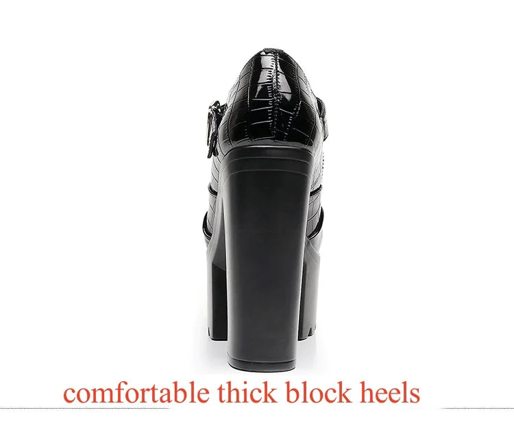 14cm Small Size 32-43 Elegant Patent Leather Mary Janes Chunky Platform Pumps 2025 Spring Block High Heels Shoes for Model Dress