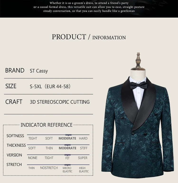 luxury 2-piece suit set men's party outfit high-end double breasted business casual suit groom's wedding dress shawl collar