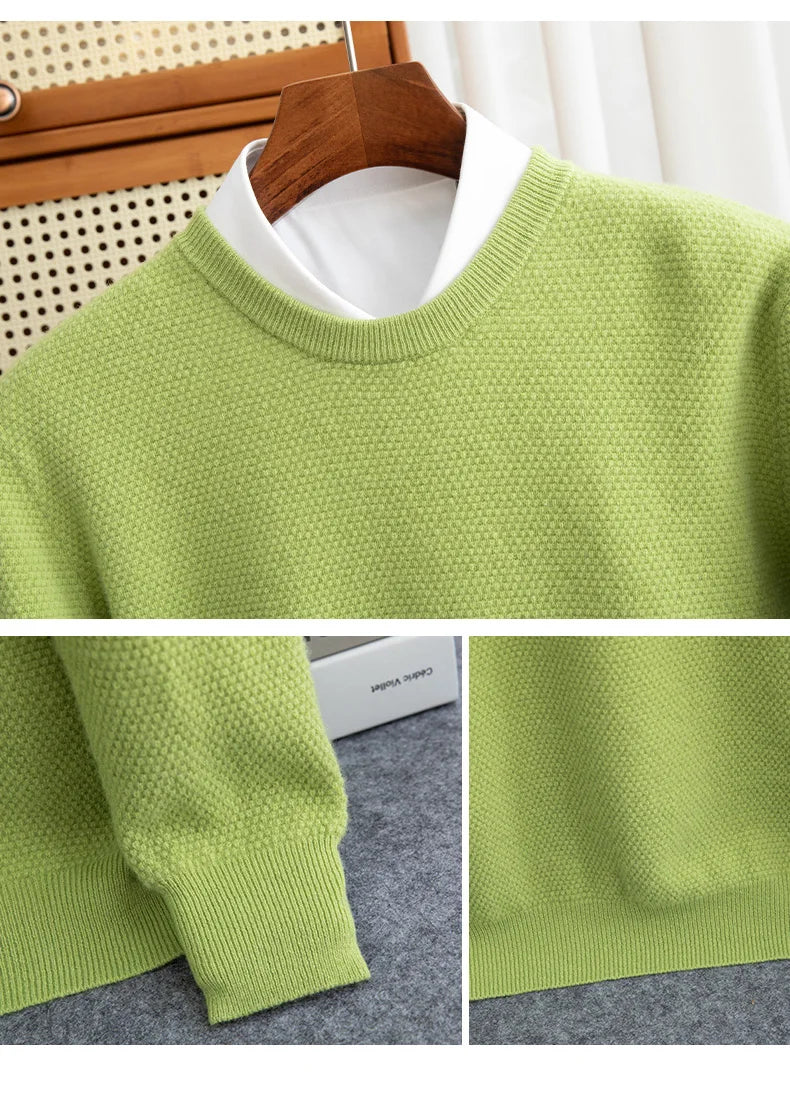 Autumn And Winter 100% Pure Wool Men's Round Neck Thick Solid Color Sweater Business Casual Knitting Bottoming Shirt