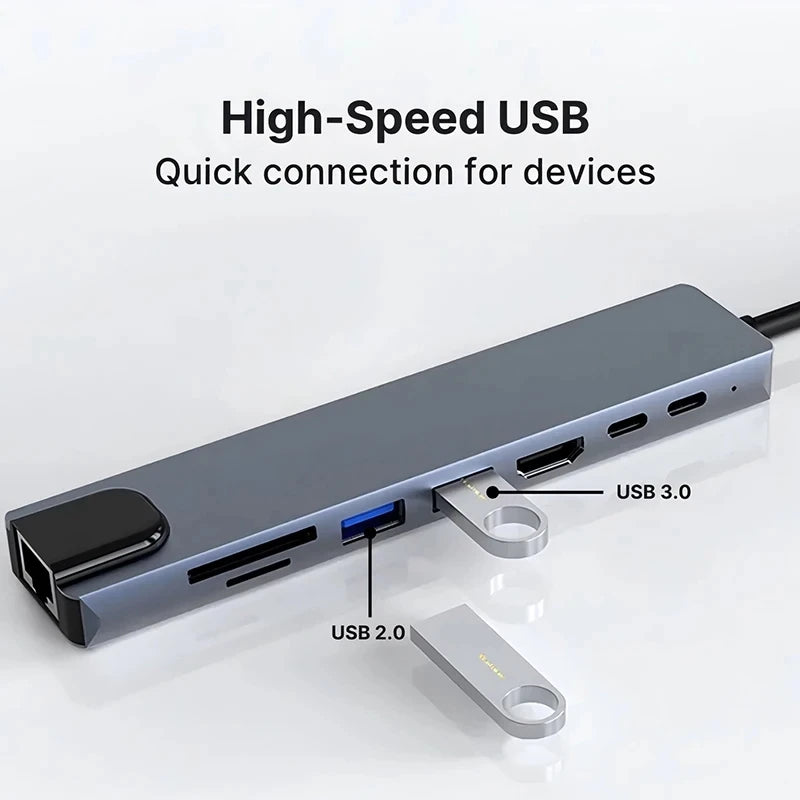 FANGTUOSI Usb 8 In 1 Type C 3 1 To 4k HdTV Hub Adapter With Sd Tf Rj45 Card Reader Pd Fast Charge For Macbook Notebook Computer