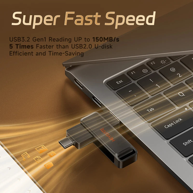 HEYGATE USB 3.2 Type-C Dual Interface OTG U Disk 150MB/s Fast Transfer Flash Drive Memory Stick For Android Smartphone Notebook