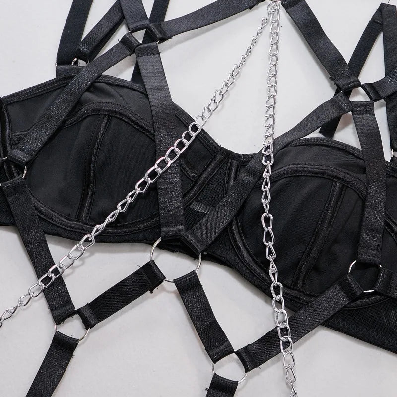 Toucheart 4 Piece Set Sexy Chain Halter Underwear Set For Women Erotic Lingerie Temptation Sexy Role Play Chain Underwear Set