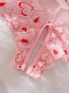Ladies Love Contrast Pink Lace Lingerie Set Women Sheer Bra & Brief Sets Sexy Crotchless Panties Intimates Underwear For Women
