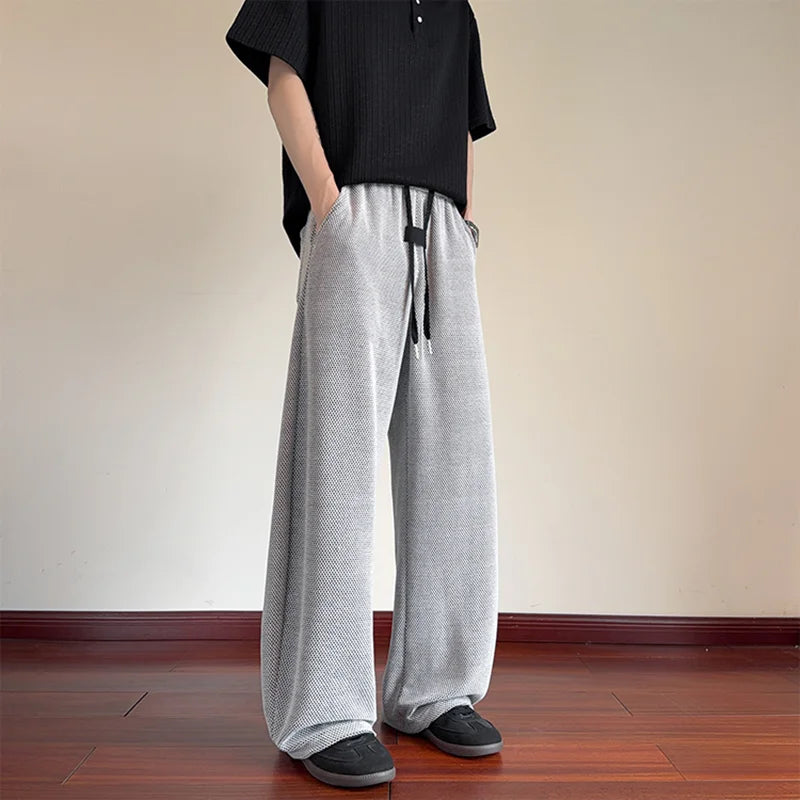 Men's Mesh Jogger Pants Wide Leg Drawstring Elastic Waist Baggy Curved Sweatpants Athletic  Relaxed Fit Casual Lantern Pants