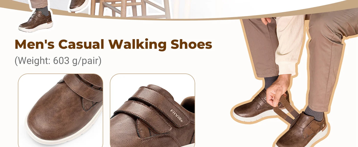 FitVille Wide Diabetic Shoes Dress Business Formal Casual Shoes for Men Slip on Walking Footwear Easy Wear Swollen Feet Comfort