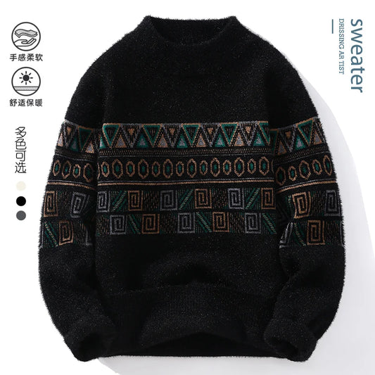 Men's Fashion stripe pattern Sweaters 2024 Autumn/Winter Loose Knittwear Men sweater youth Thick Warm wool pullovers M-4XL ﻿