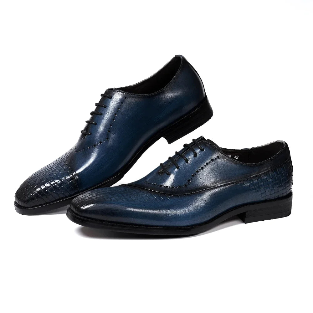 Men's Genuine Leather Oxfords Fashion Pointed Toe Wedding Party Dress Shoes Luxury Lace-Up Office Career Formal