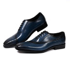 Men's Genuine Leather Oxfords Fashion Pointed Toe Wedding Party Dress Shoes Luxury Lace-Up Office Career Formal