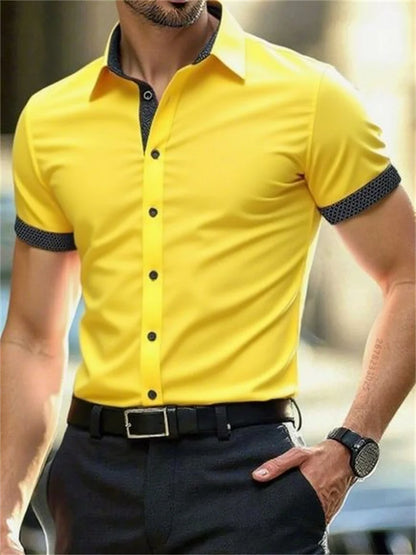 Men's short-sleeved shirt summer slim casual dress light and thin elastic no iron business shirt fashion luxury all seasons