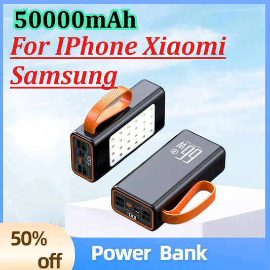 50000mAh Large Capacity Power Bank PortableUSB C 100W Fast Charging External Spare Battery For IPhone Xiaomi Samsung
