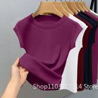 Women's New Sleeveless T-shirt Trendy Fashion Casual Slim Fit Summer Round Neck Ribbed Solid Color Cool Thin Base Top