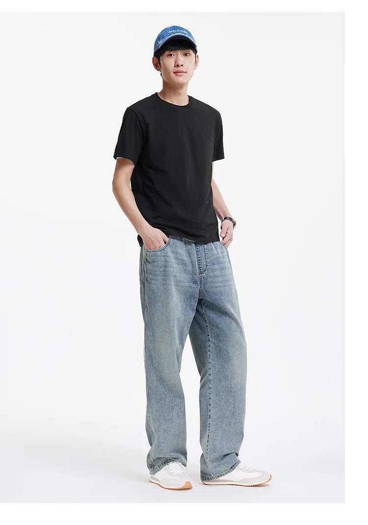 Semir Men Pants Denim American Vintage Loose Straight Leg Trendy Fashion Comfort Commute 2026 Summer Casual Style Top