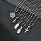 Men's Silver Color Geometric Pendant Necklace, Non Fading Stainless Steel Compass Necklace with Chain, Stylish Jewelry Gifts