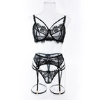 Tornova 4 Piece Sexy Lingerie Set for Women Mesh and Lace Sexy Perspective Push-up Solid Color Lace Hollow Out Underwear Set New