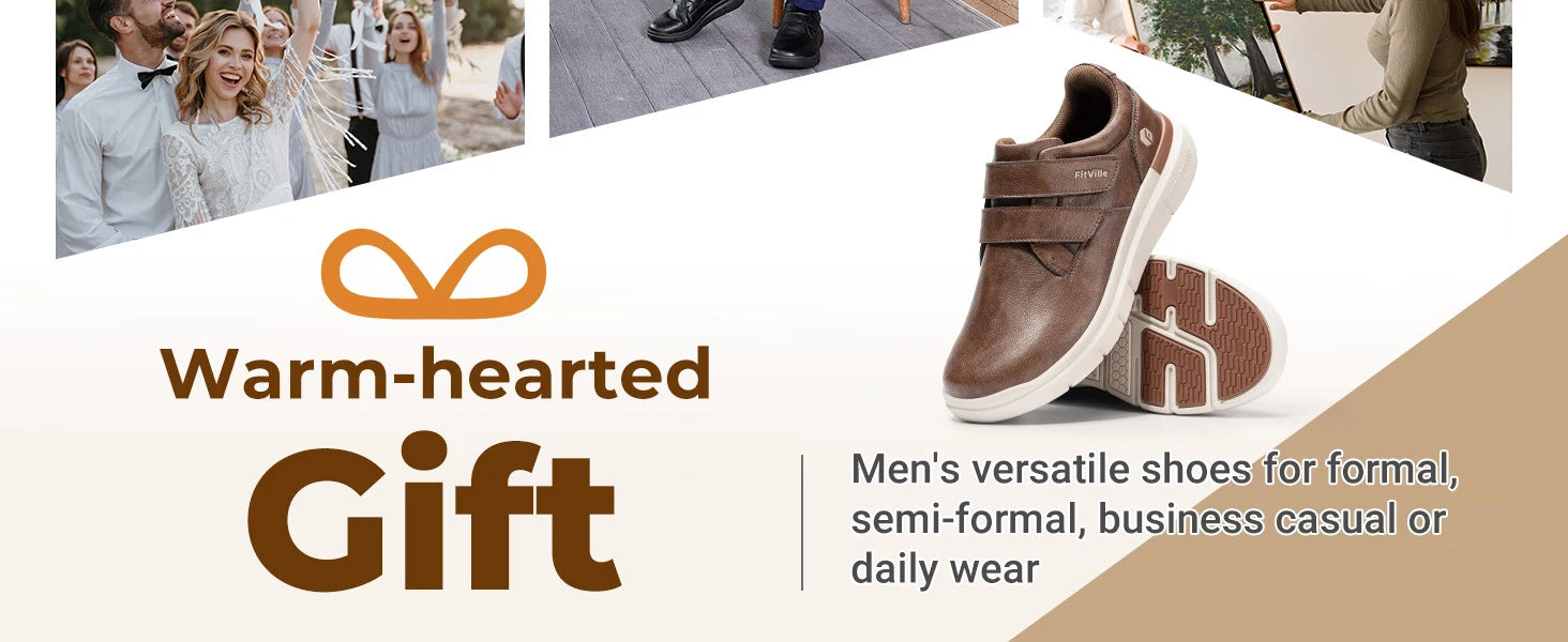 FitVille Wide Diabetic Shoes Dress Business Formal Casual Shoes for Men Slip on Walking Footwear Easy Wear Swollen Feet Comfort